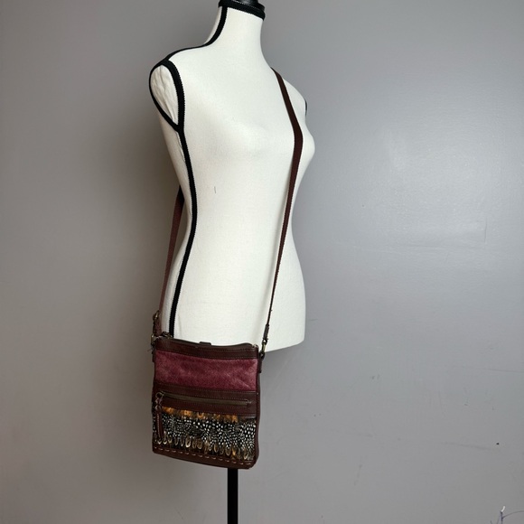 The Sak small leather burgundy & feather boho crossbody purse - Picture 12 of 15